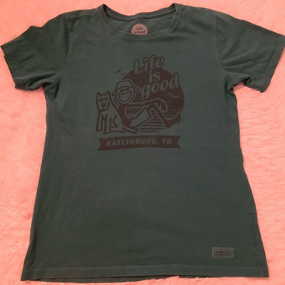 Life Is Good Womens T-Shirt Sz Small Tee Gatlinburg TN Green Park Shirt EUC